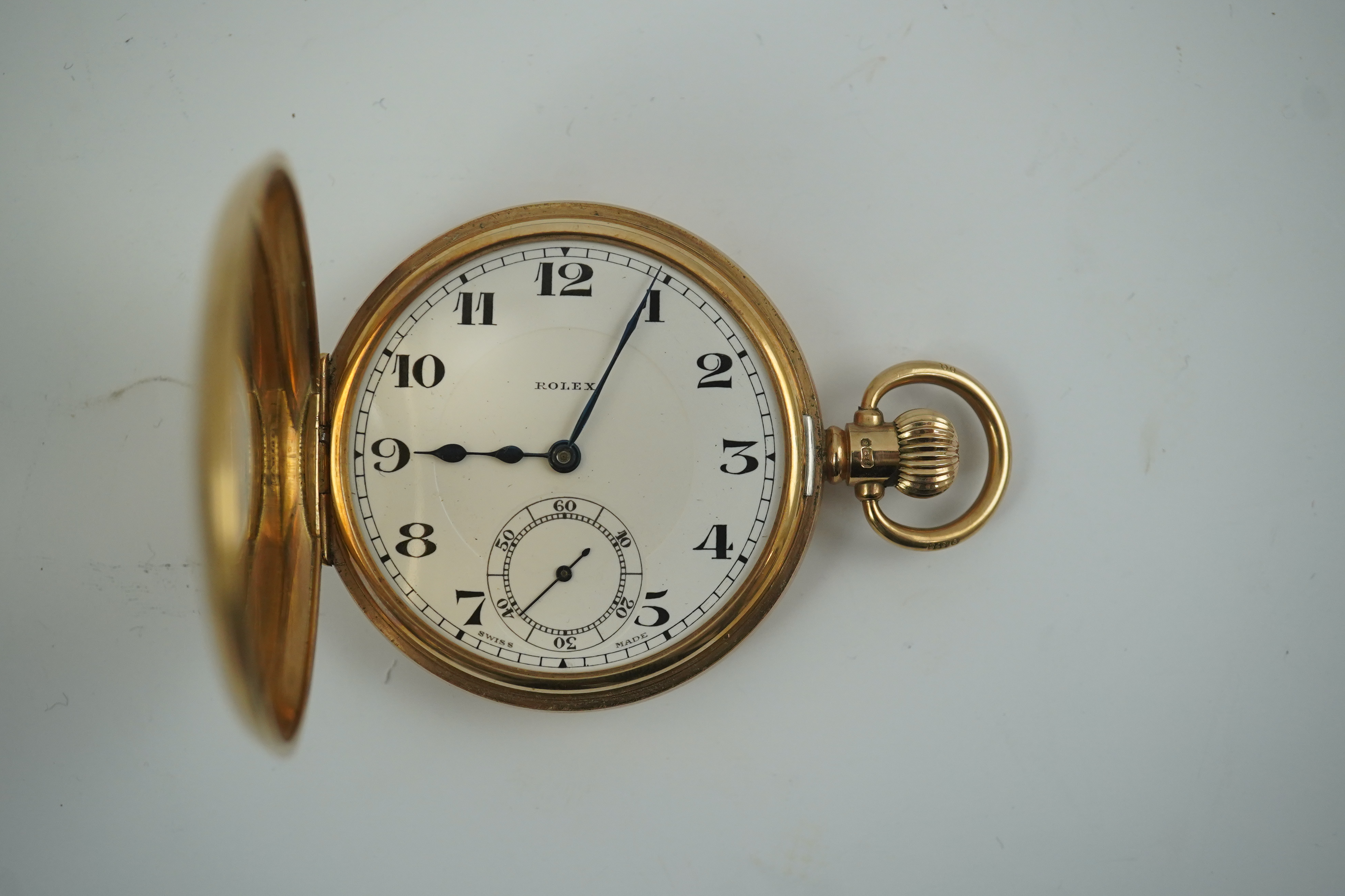 A George V 9ct gold Rolex keyless lever half hunter pocket watch